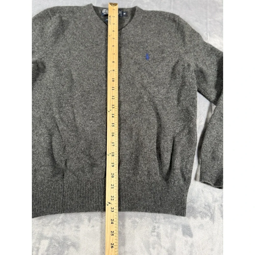 Polo Ralph Lauren Men's M Gray 100% Lambs Wool V-Neck Sweater Embroidered Logo